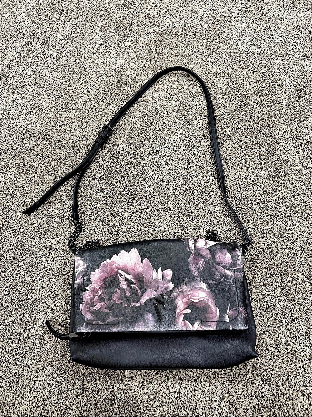 Floral Crossbody Bag in Black & Pink